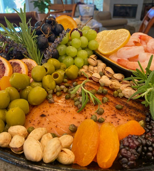 charcuterie with shrimp and salmon